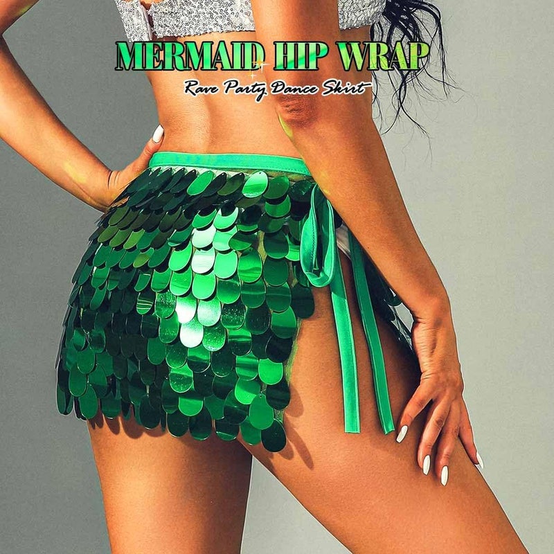 TWINKLEDE Sequin Mermaid Skirt Sparkly Mardi Gras Costume Belly Dance Mini Skirts for Women - Image 4